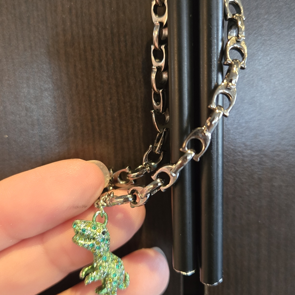 Green Crystal Dinosaur Charm Necklace